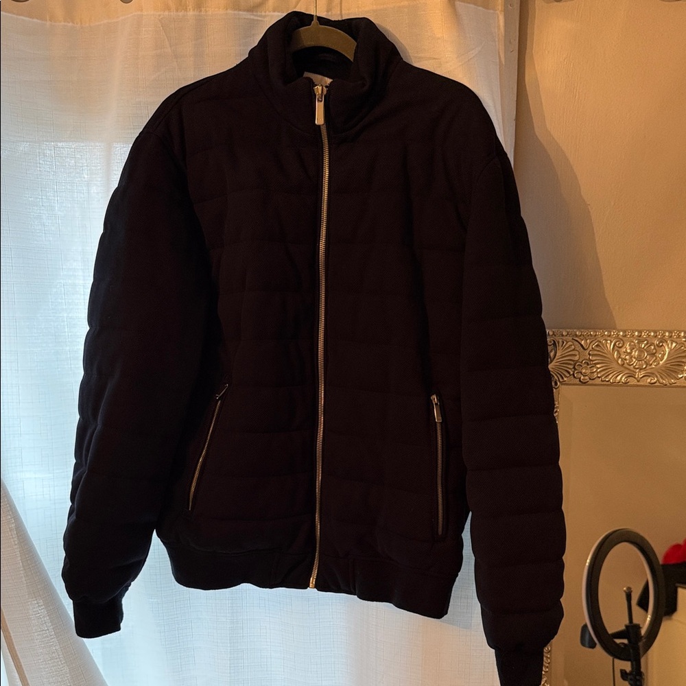 Men’s Dark Navy Puffer Quilted Zip-Up Jacket